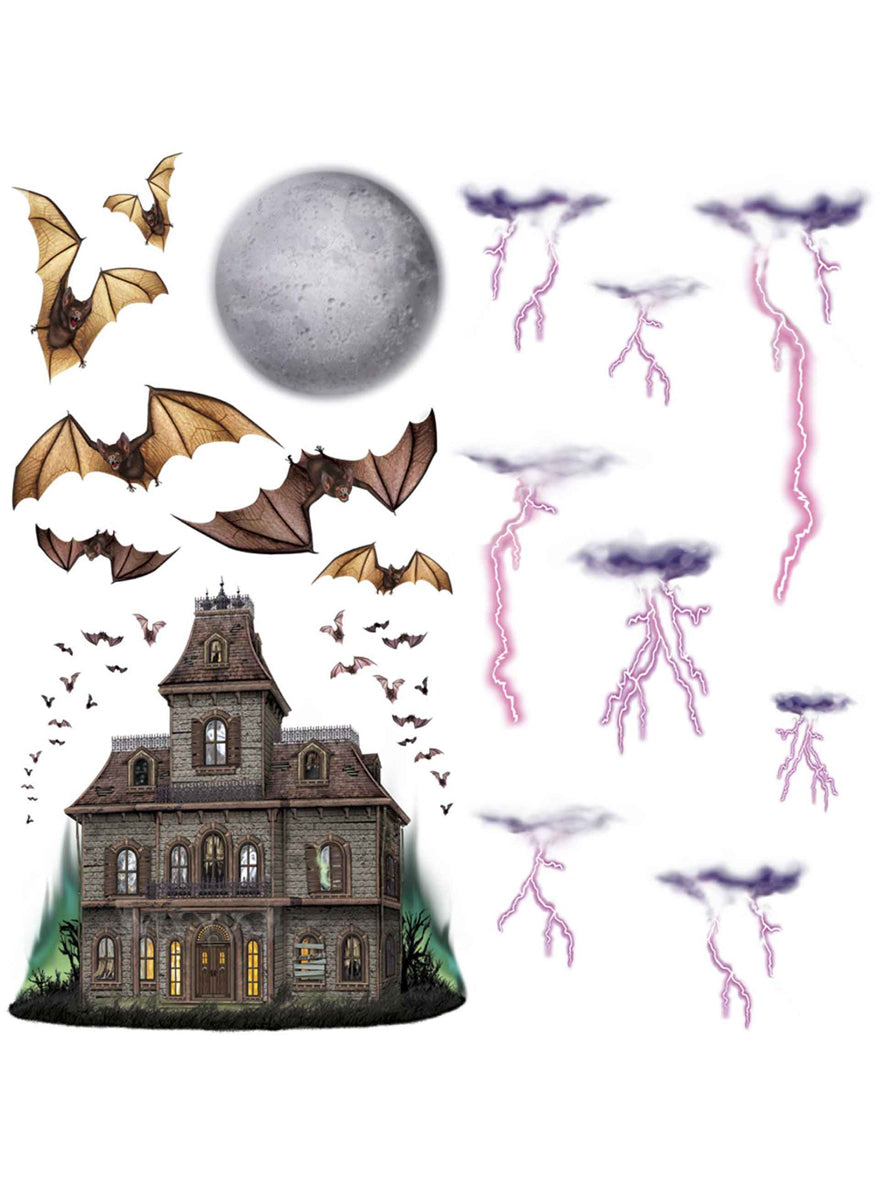 Pack of 16 Haunted House and Sky Wall Decorations - Main Image