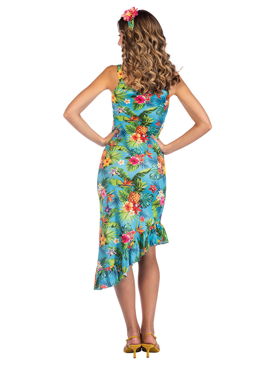 Womens Blue Tropical Hawaiian Costume - Back Image