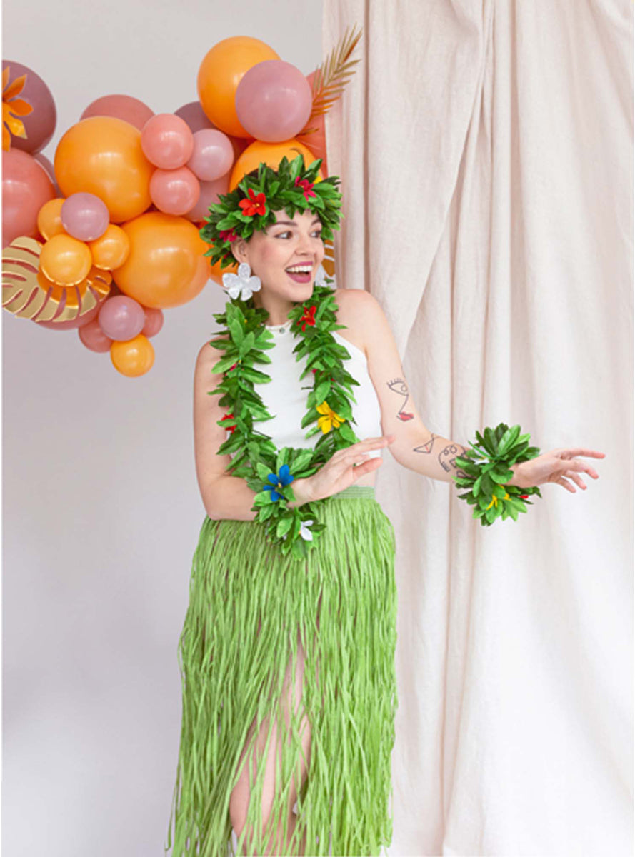 Hawaiian Leis Necklace Headband and Bracelet Costume Accessory Set - Lifestyle Image 2