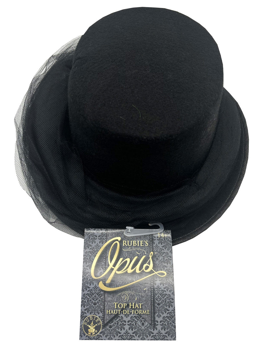 Womens Black Halloween Costume Top Hat With Veil - Packaging Image