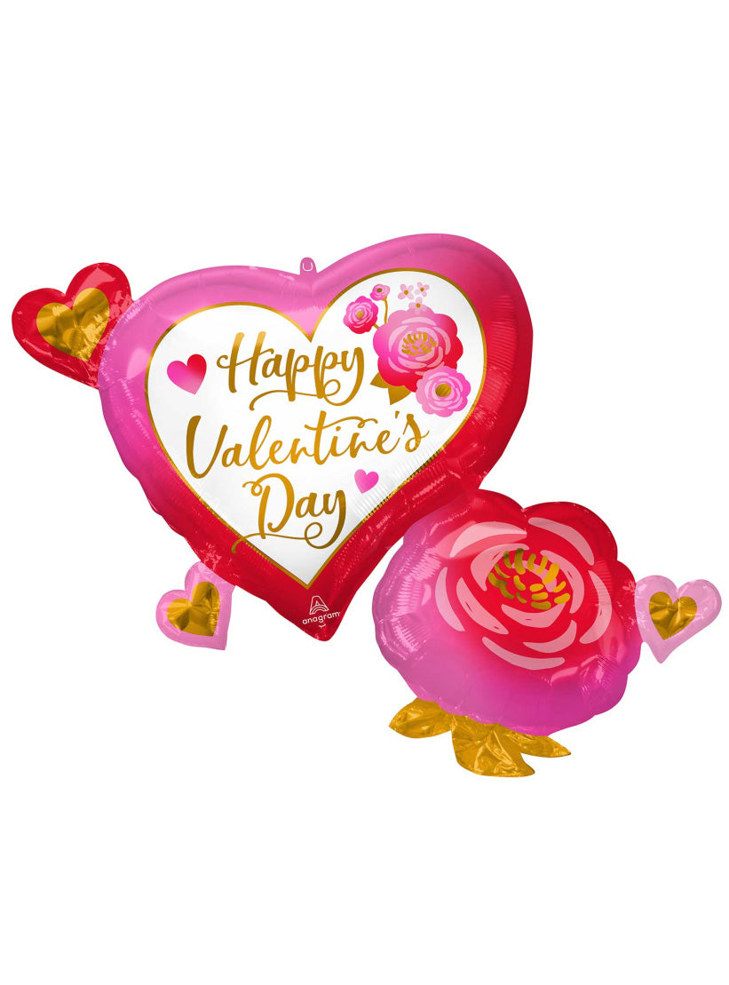 Hearts and Roses Happy Valentines Ay 81cm Foil Balloon - Main Image