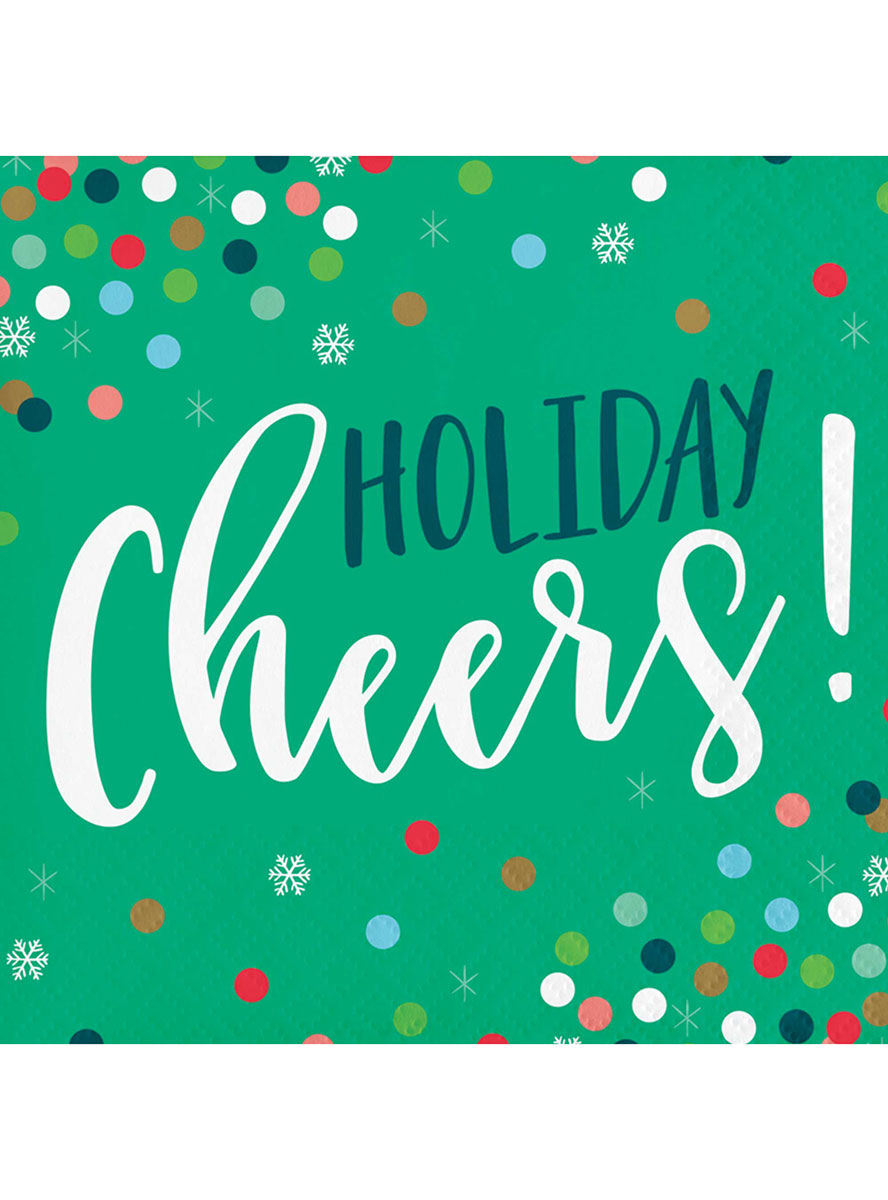 Holiday Cheers Green 16 Pack Christmas Beverage Napkins