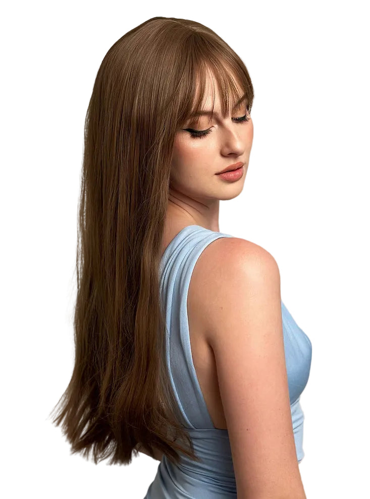 Holly Womens Long Brown Heat Resistant Fashion Wig with Fringe - Side Image