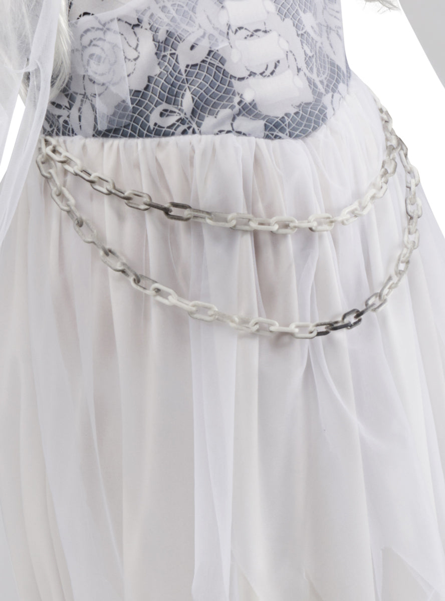 Hooded White Ghost Girls Halloween Costume - Close Image