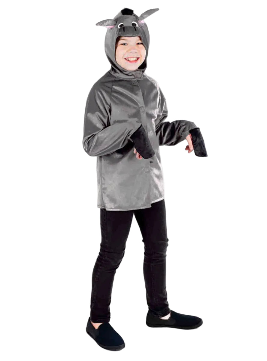Kids Hooded Grey Donkey Christmas Nativity Animal Costume Main Image