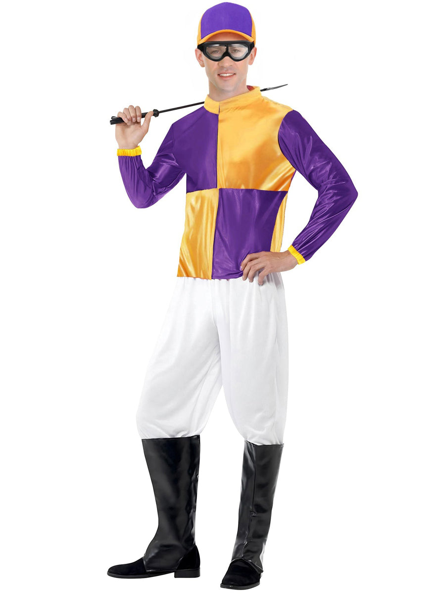 Horse Racing Jockey Mens Purple And Yellow Costume - Main Image