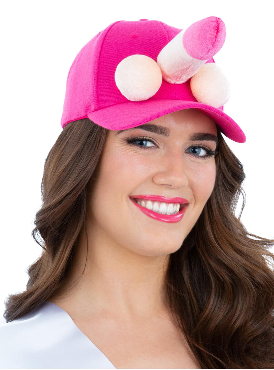 Funny Womens Hens Night Pink Cap with Plush Willy - Main Image