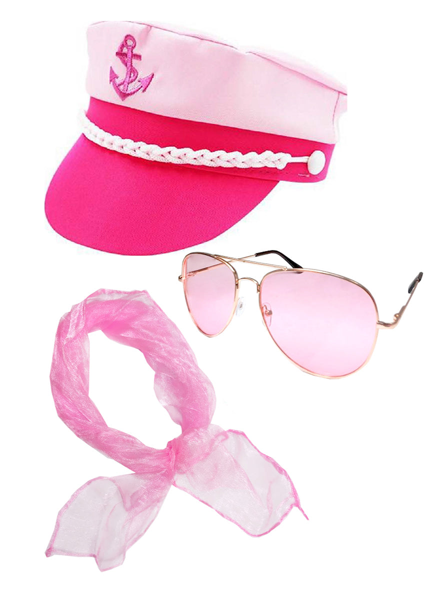 Image of Sailor Hot Pink Hat Glasses And Neckscarf Costume Accessory Set