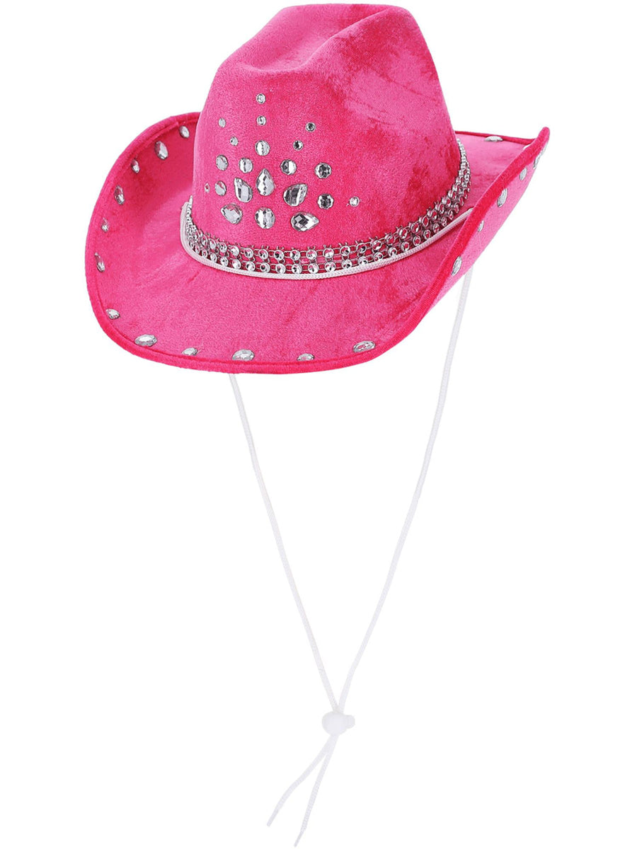 Womens Hot Pink Cowgirl Hat with Rhinestones