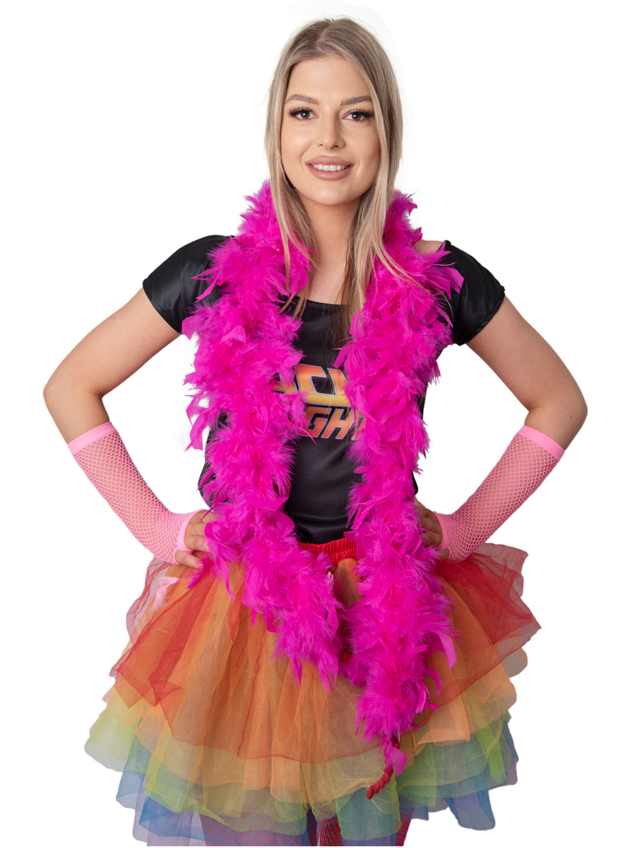 Classic Long Hot Pink Feather Boa Accessory - Main Image