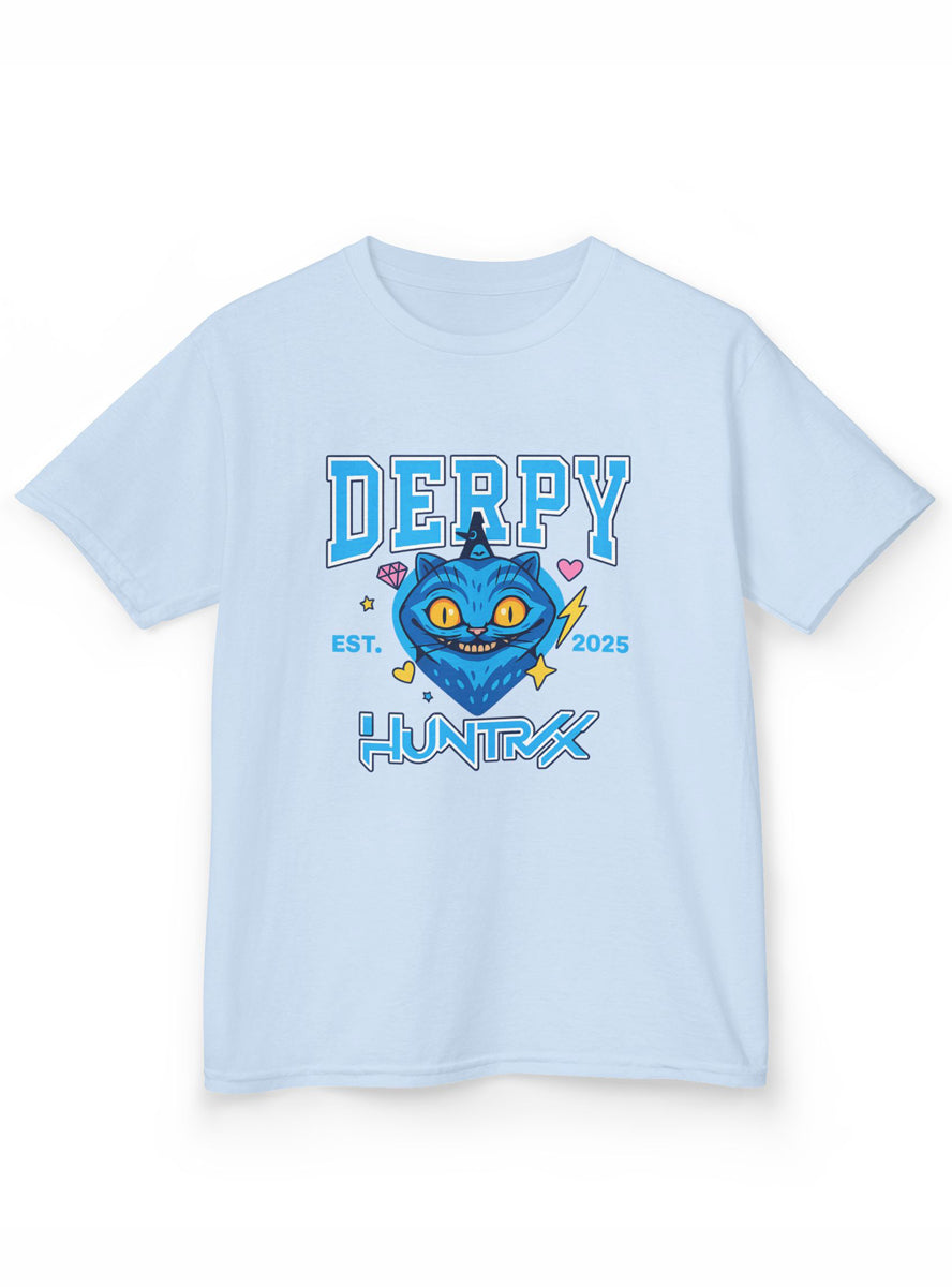 Kids Light Blue T-Shirt with Huntrix Derpy Cat Print
