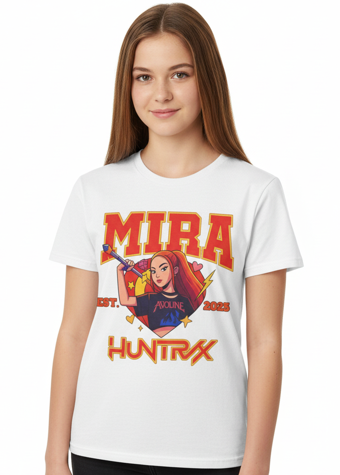 Teens White T-Shirt with Huntrix KPop Mira 2025 Print Main Image