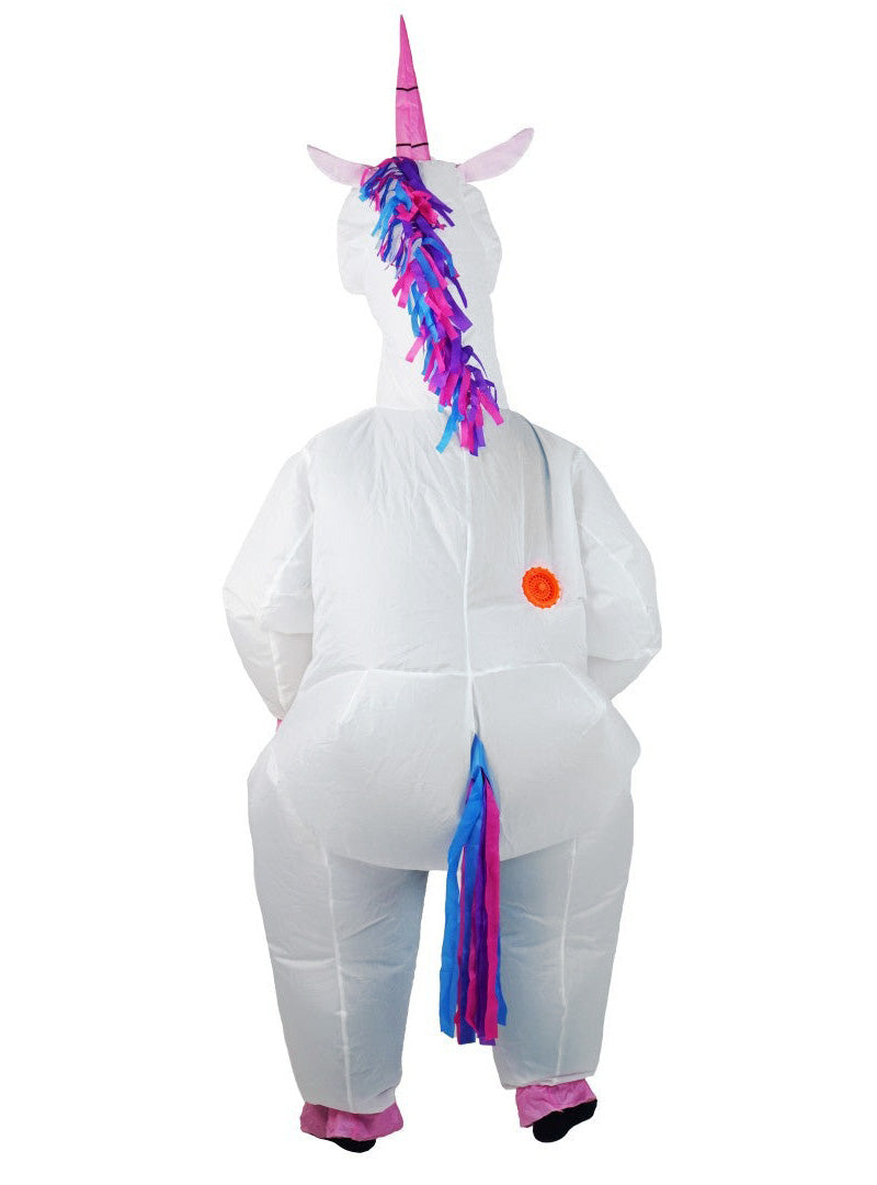 Inflatable White Unicorn Novelty Adults Costume - Back Image