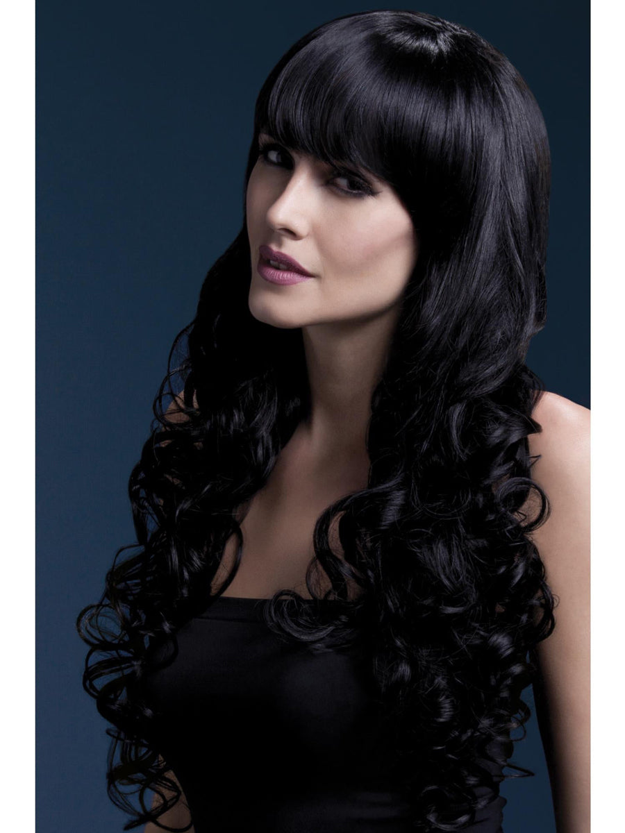 Womens Long Black Curly Fashion Wig With Fringe - Main Image