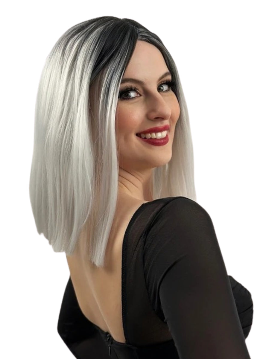 Isla Silver Long Bob Wig with Dark Roots