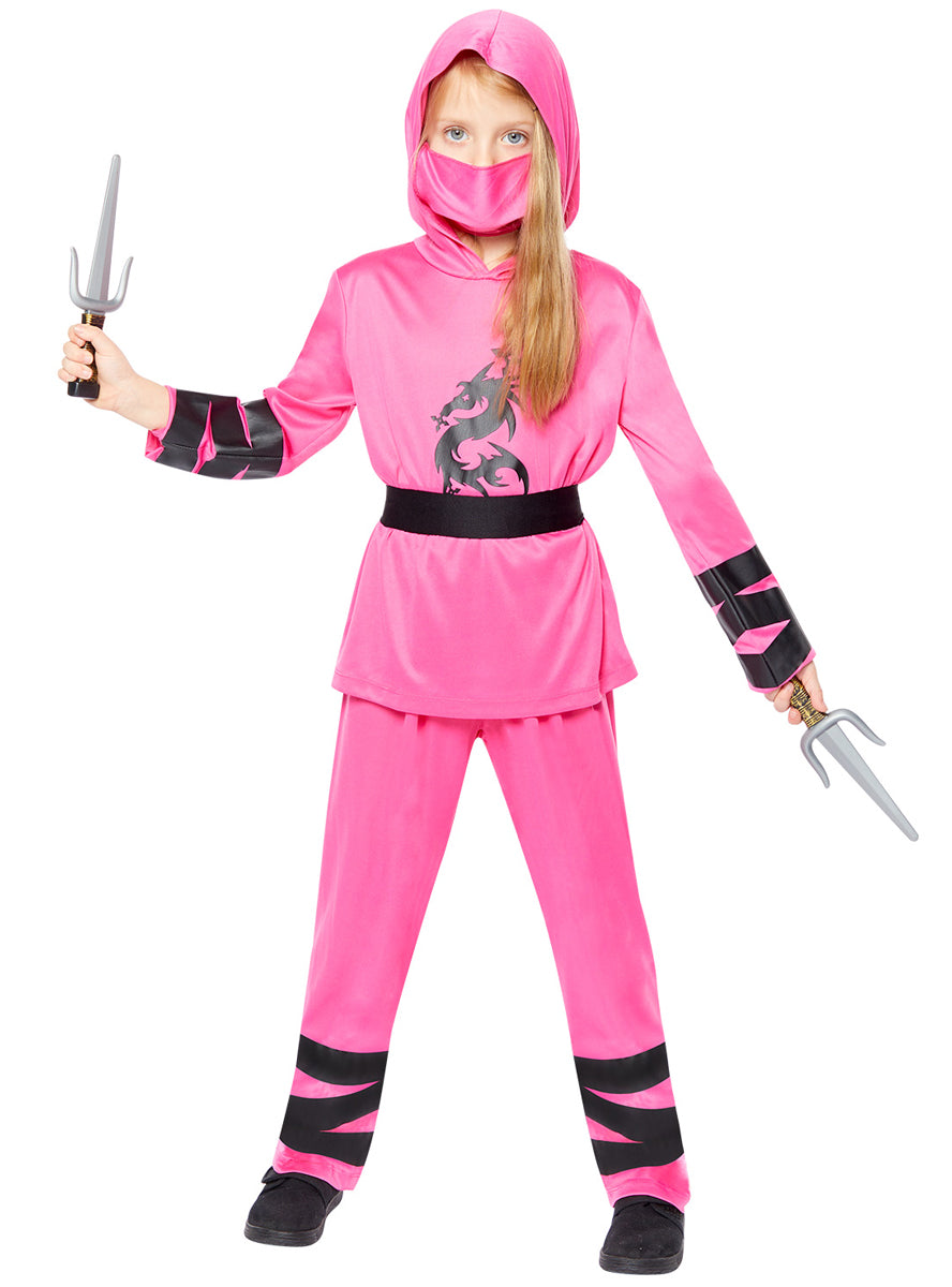 Girls Pink Dragon Ninja Japanese Costume - Main Image