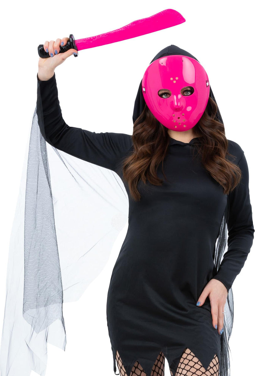 Pink Jason Voorhees Hockey Mask And Machete Halloween Costume Accessory Set - Main Image