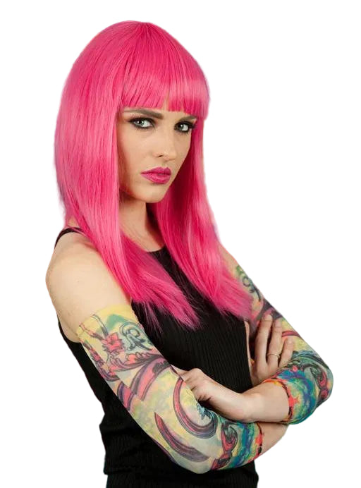 Jeffeee Deluxe Pink Heat Resistant Costume Wig with Fringe - Alternative Image