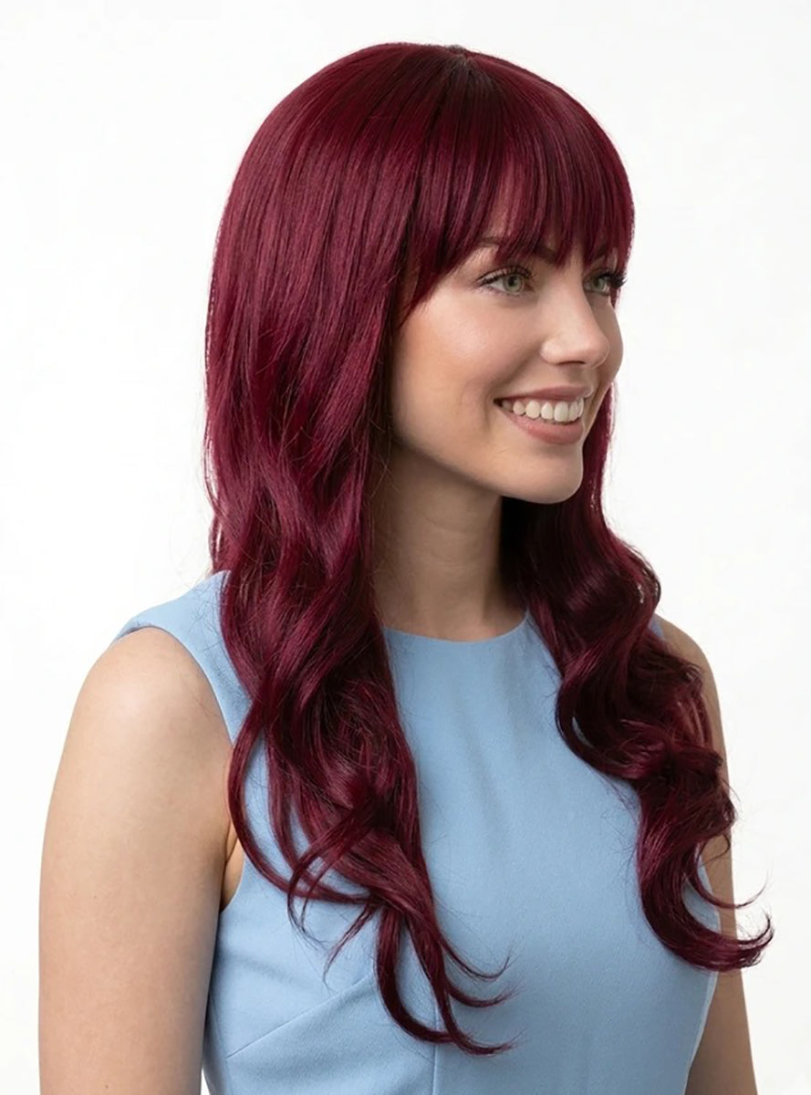 Jenna Burgundy Red Curly Wig with Fringe