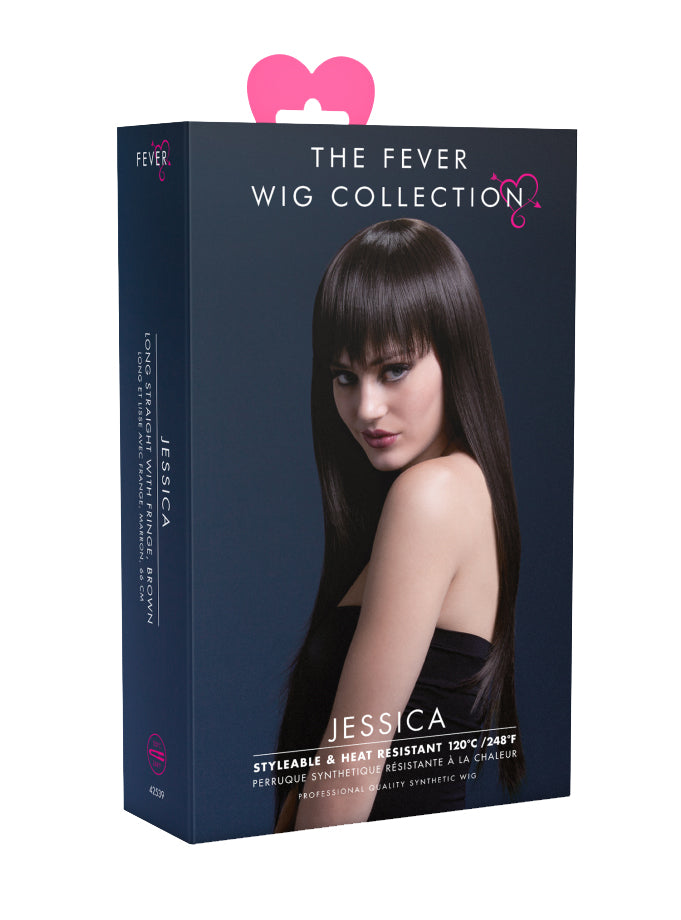 Womens Long Dark Brown Deluxe Fashion Wig With Fringe - Packaging Image