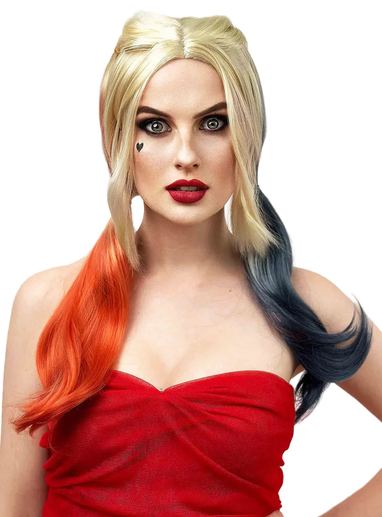 Joker Girl Womens Blonde Pigtails Costume Wig with Coloured Ends - Main Image