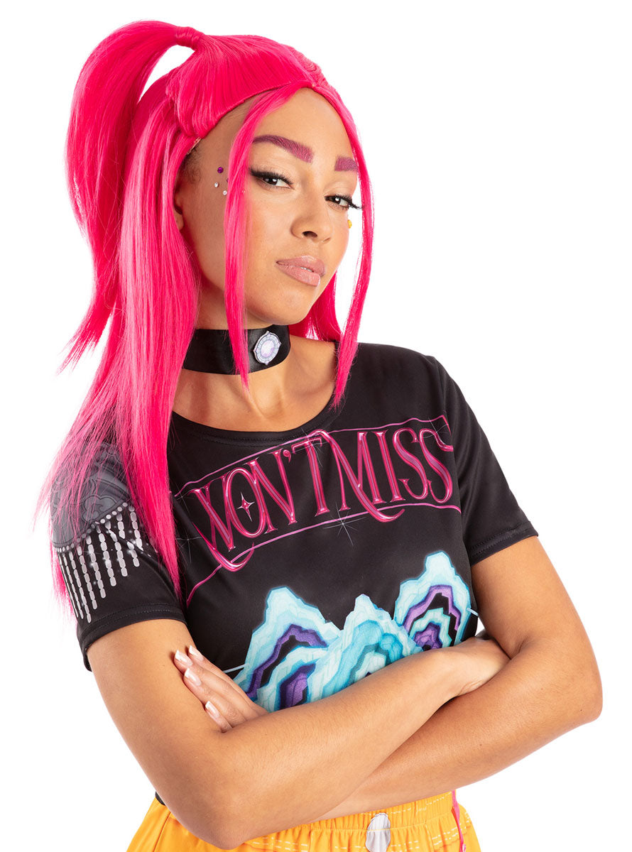 K Pop Demon Hunters Womens Pink Mira Costume Wig - Alternative Image 2