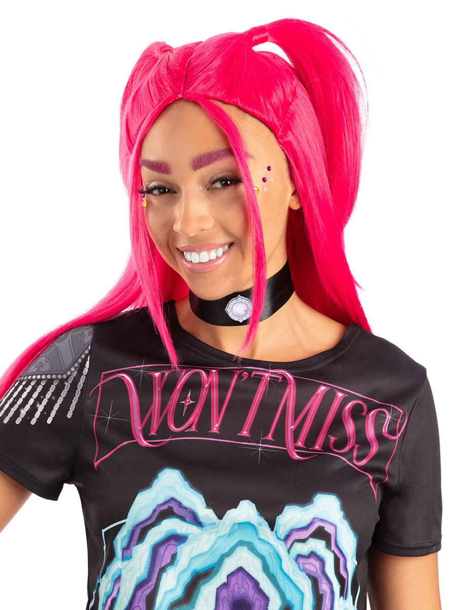 K Pop Demon Hunters Womens Pink Mira Costume Wig - Alternative Image