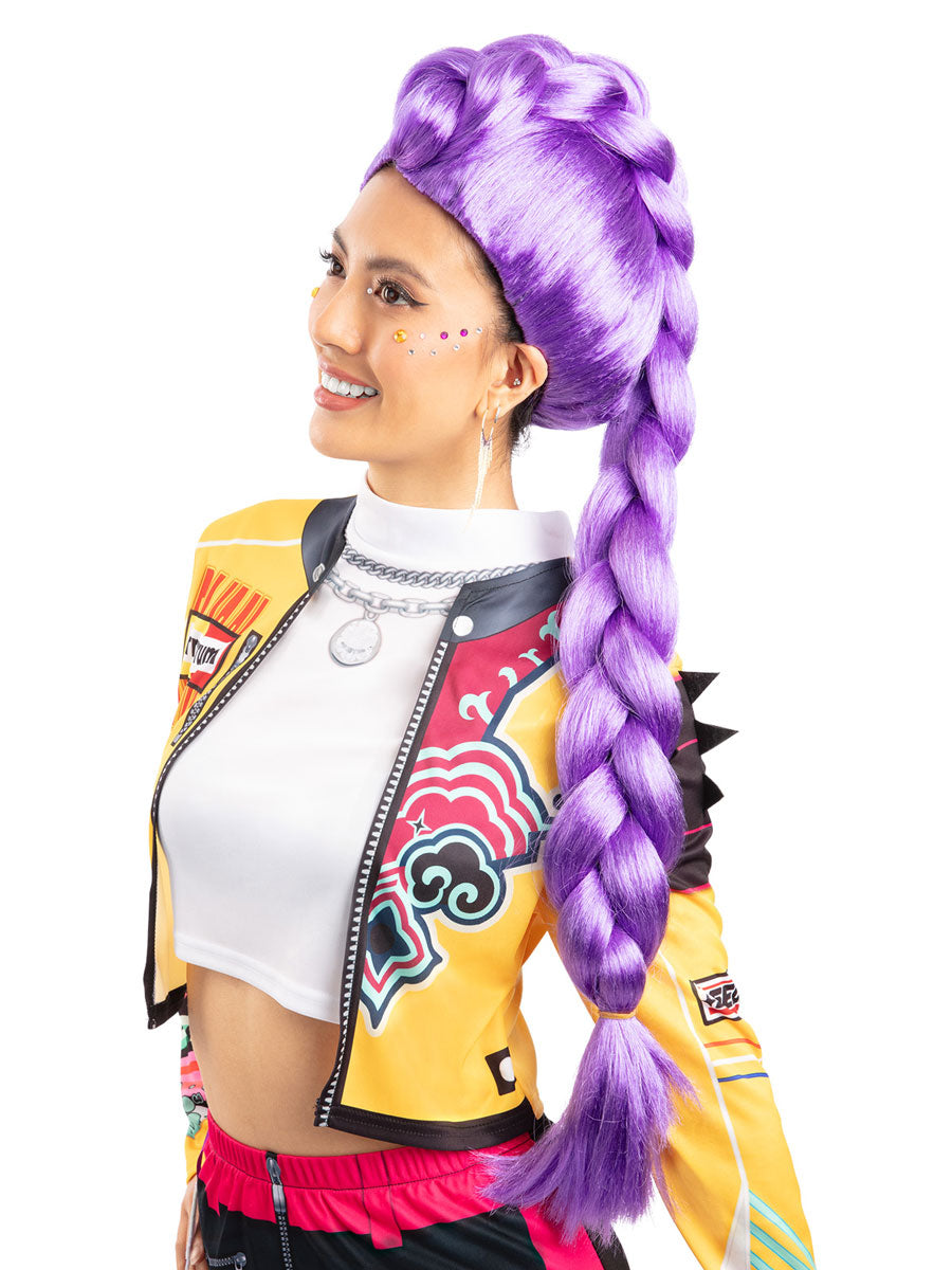 K Pop Demon Hunters Womens Rumi Purple Braid Costume Wig - Side Image 2