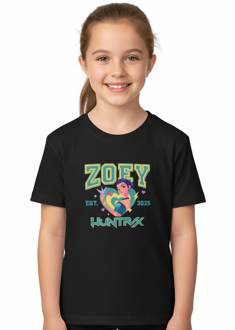Kids Black T-Shirt with KPop Girl Band Rapper Zoey Print Main Image