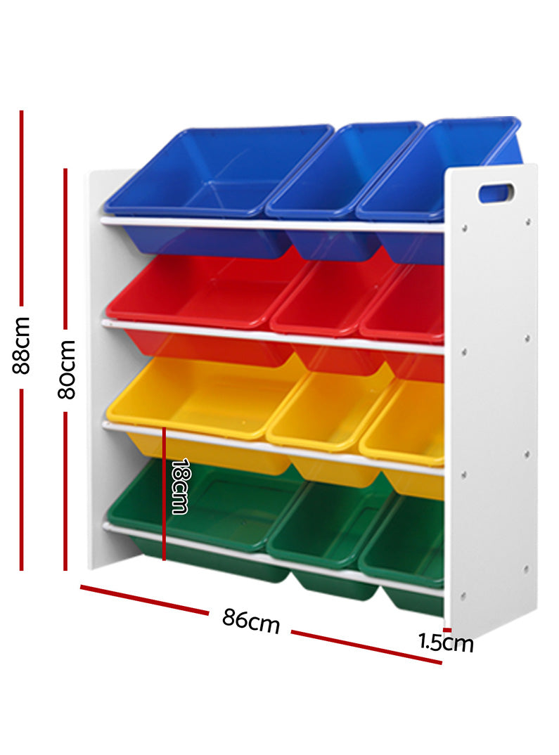 Keezi Kids 12 Bin Toy Box Organiser With Rainbow Buckets - Dimensions Image
