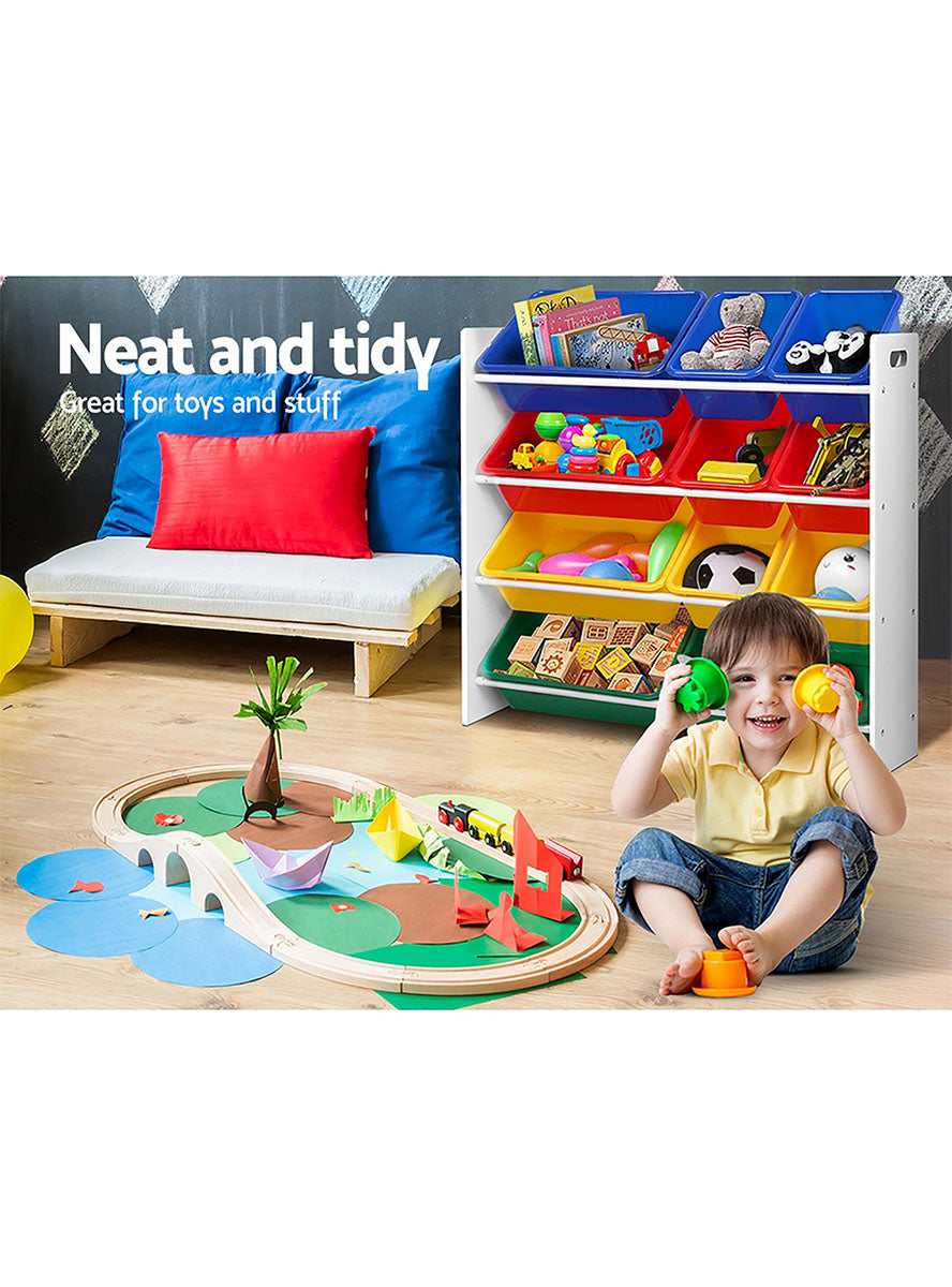 Keezi Kids 12 Bin Toy Box Organiser With Rainbow Buckets - Info Image 1