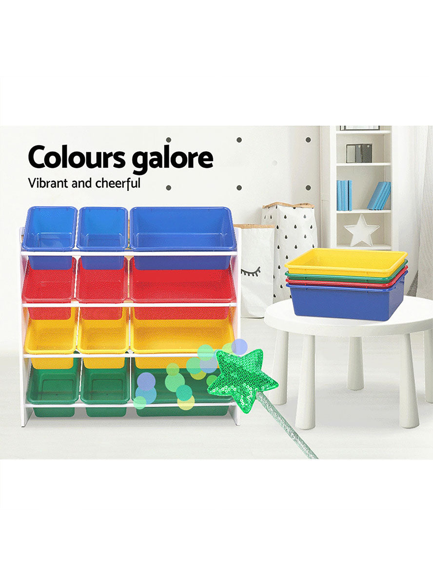 Keezi Kids 12 Bin Toy Box Organiser With Rainbow Buckets - Info Image 3