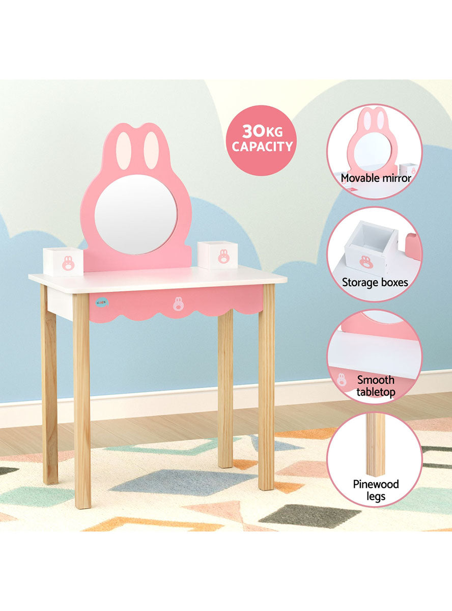 Keezi Kids Pink And White Wooden Bunny Makeup Table And Chair - Info Image 2