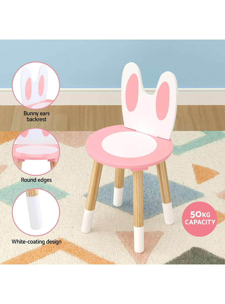 Keezi Kids Pink And White Wooden Bunny Makeup Table And Chair - Info Image 3