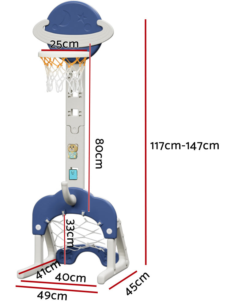 Keezi Kids Space Theme Blue 5 In 1 Sports Set With Adjustable Basketball Hoop - Dimensions Image
