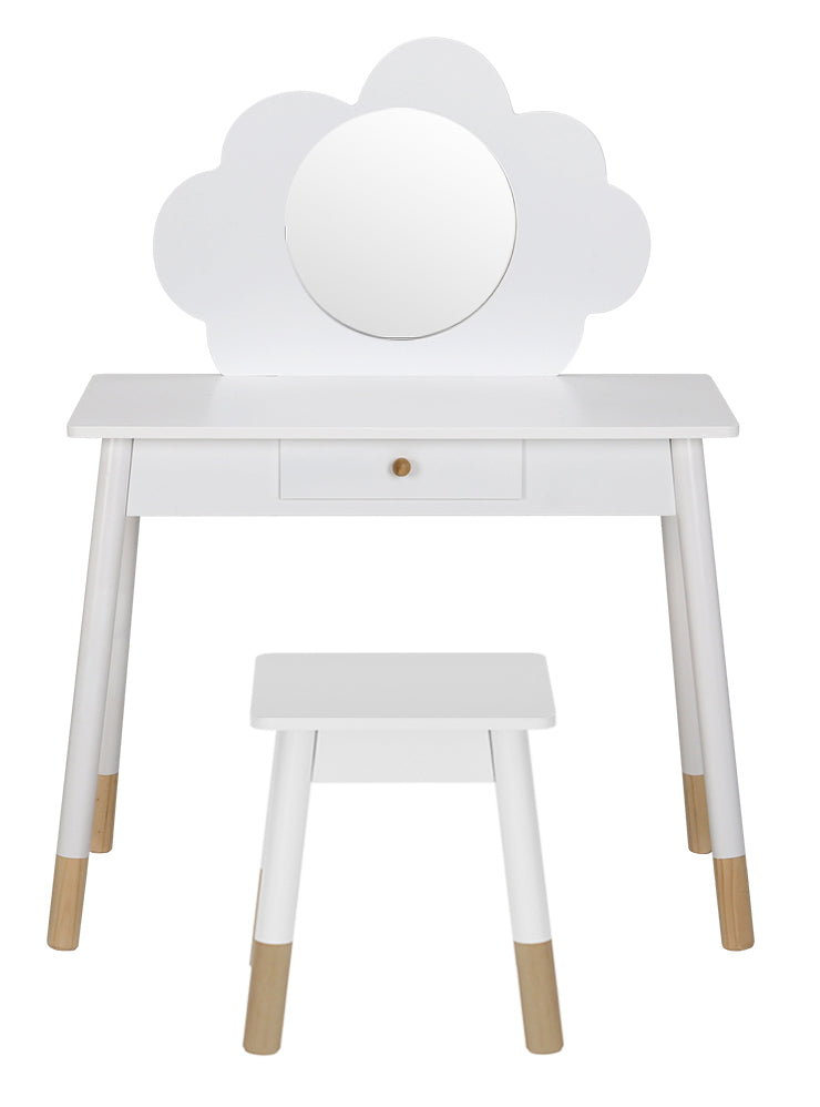 Keezi Kids White Cloud Wooden Vanity Table With Chair - Front Image