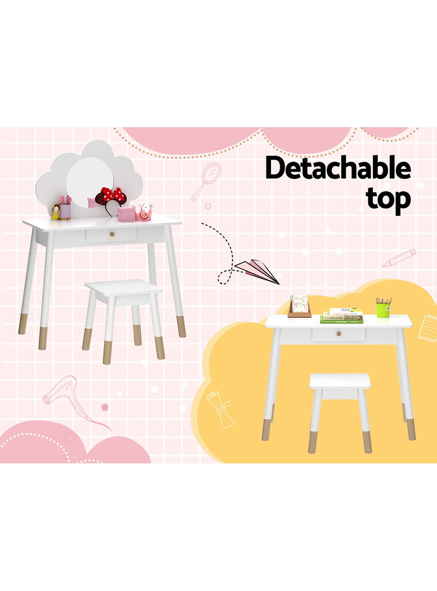 Keezi Kids White Cloud Wooden Vanity Table With Chair - Info Image 2