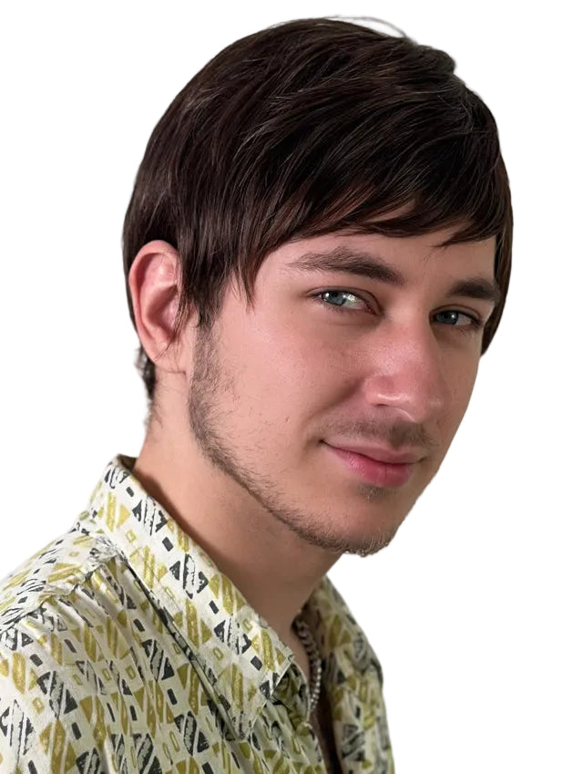 Kel Mens Short Brown Hippie Costume Wig - Side Image