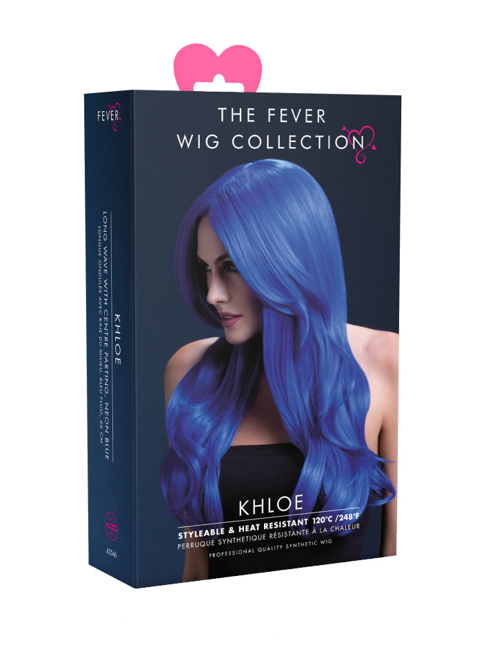 Neon Blue Womens Deluxe Heat Resistant Wavy Fashion Wig - Packaging Image