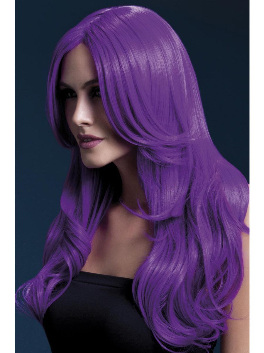 Neon Purple Womens Deluxe Heat Resistant Wavy Fashion Wig - Main Image