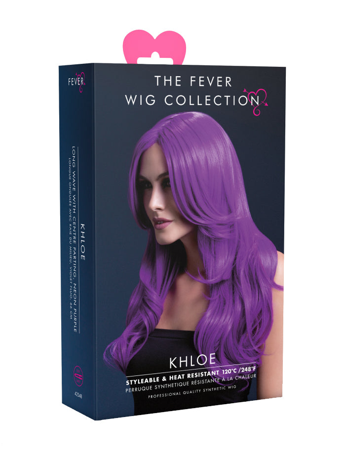 Neon Purple Womens Deluxe Heat Resistant Wavy Fashion Wig - Packaging Image