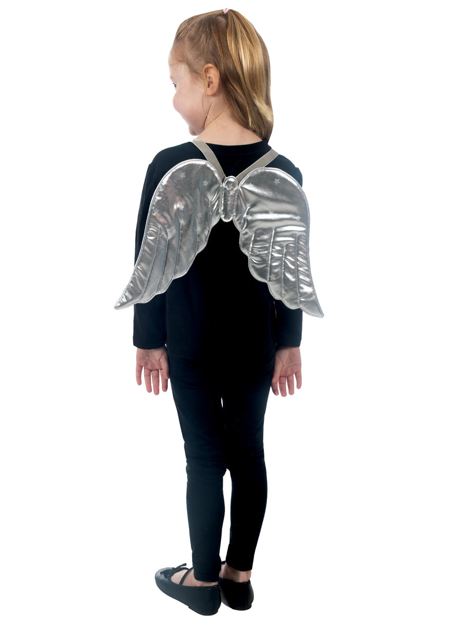 Kids Shiny Silver 40cm Padded Angel Costume Wings - Main Image