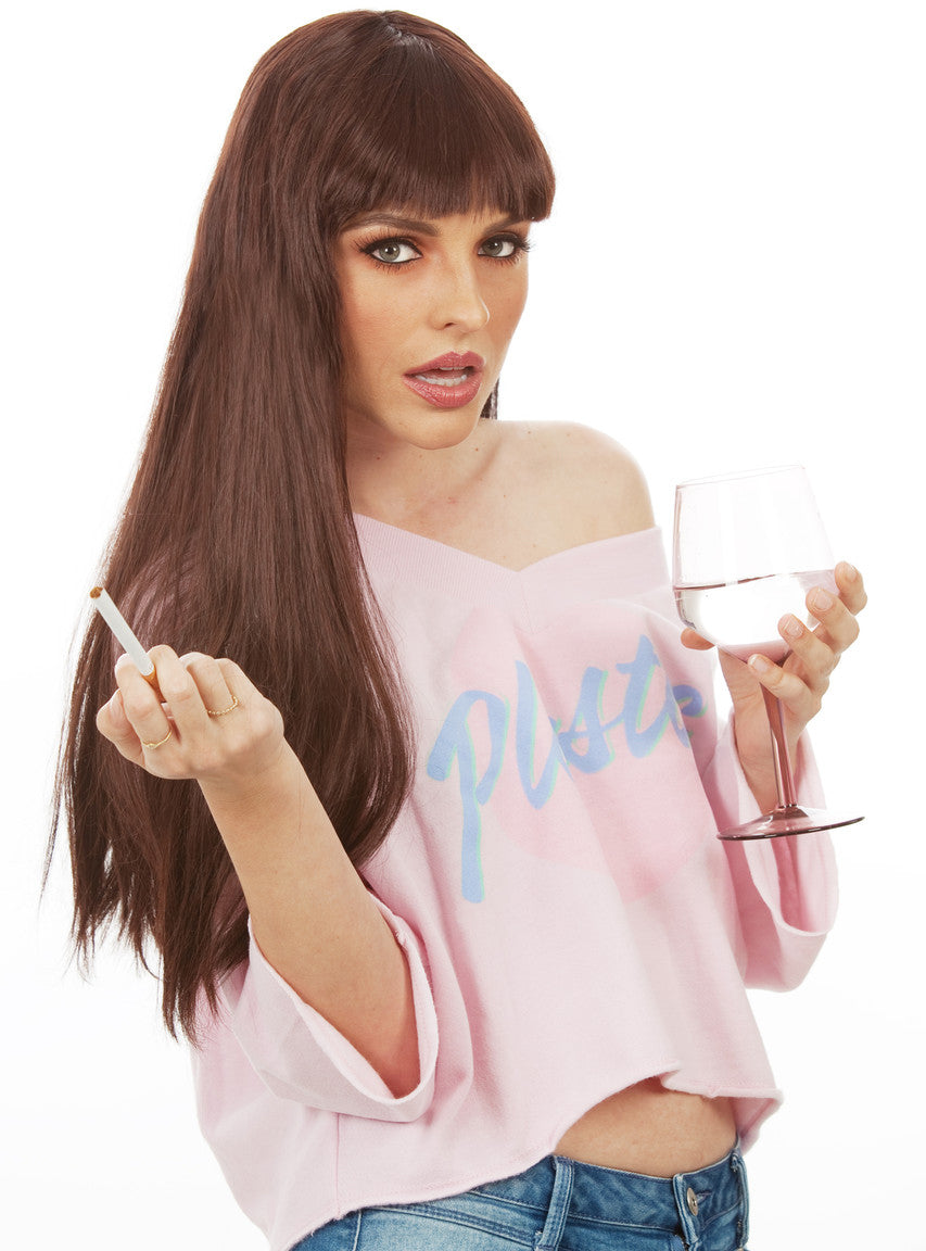 Kimmy Womens Long Brown Costume Wig with Fringe - Alternative Image