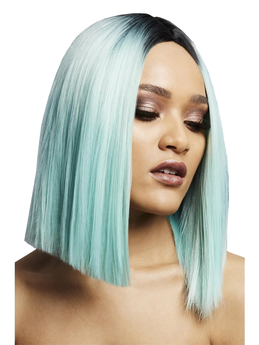 Peppermint Green Womens Blunt Cut Bob Wig With Dark Roots - Main Image