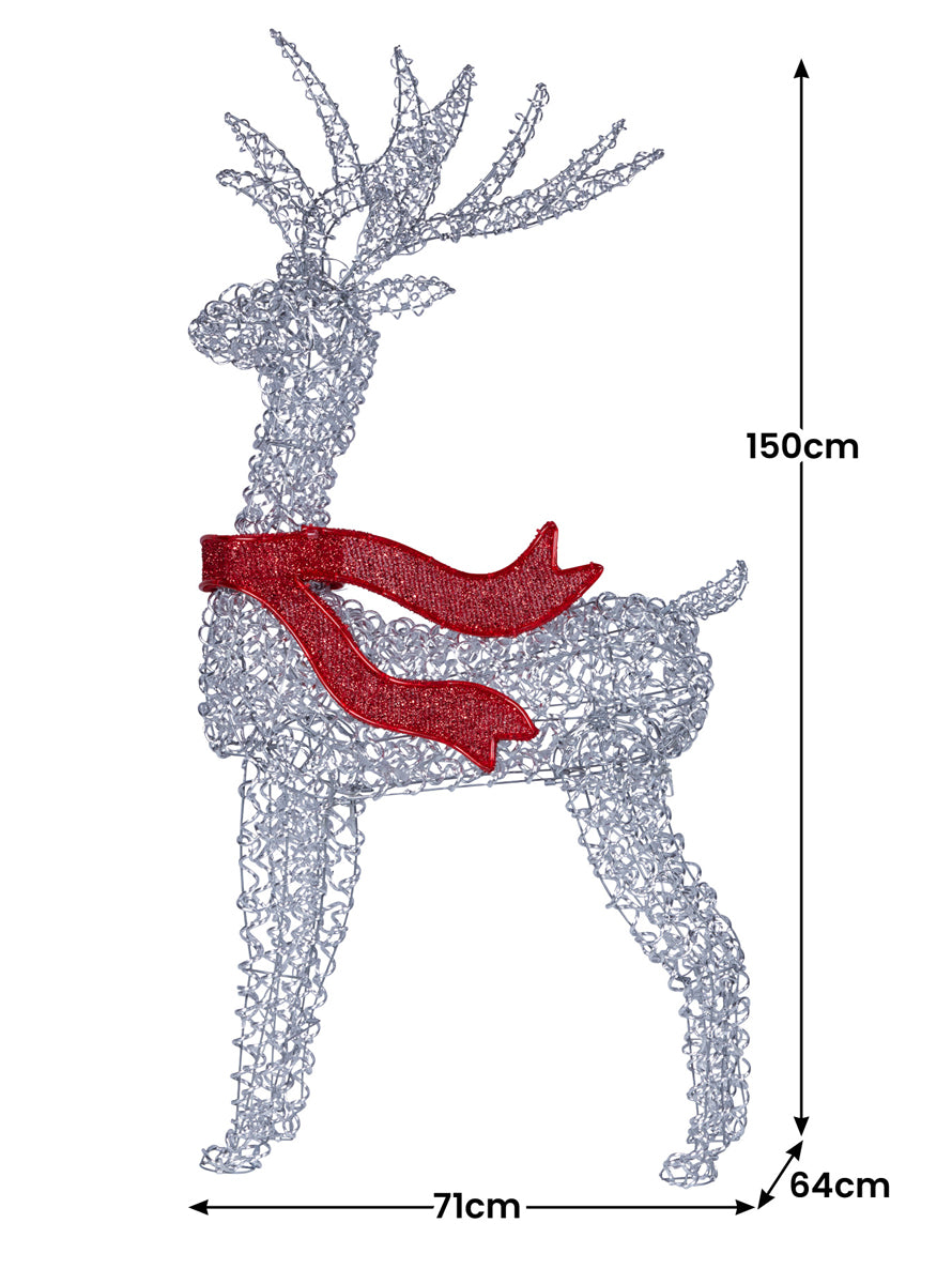 LED Light Up Warm White Reindeer Decoration 150cm - Dimensions Image