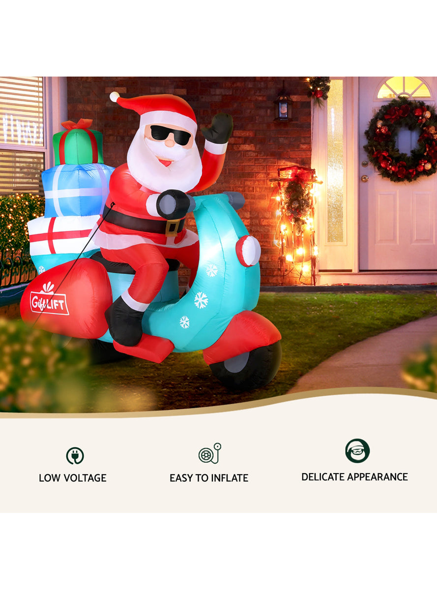 LED Light Up Inflatable Motorbike Santa Claus Christmas Decoration - Details Image 2