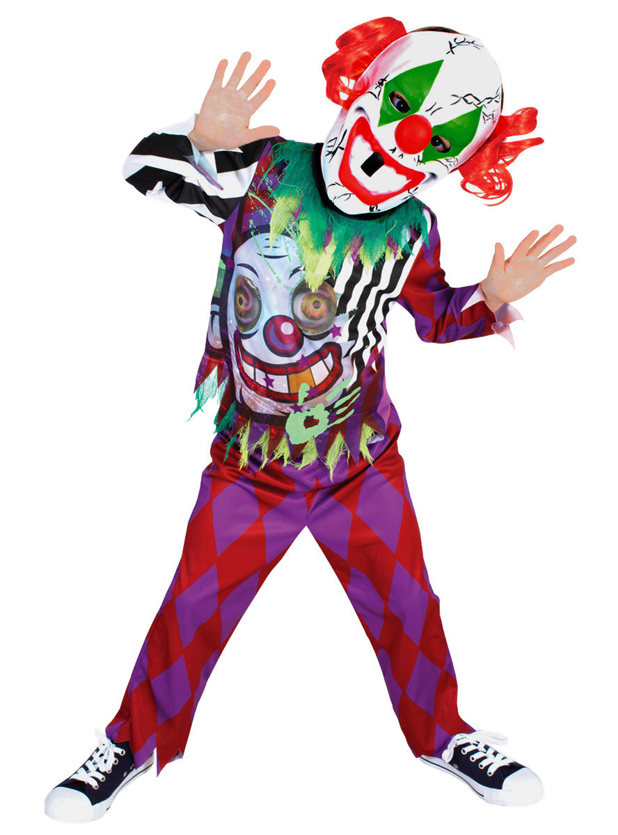 Moving Eyes Scary Clown Boys Halloween Costume - Main Image