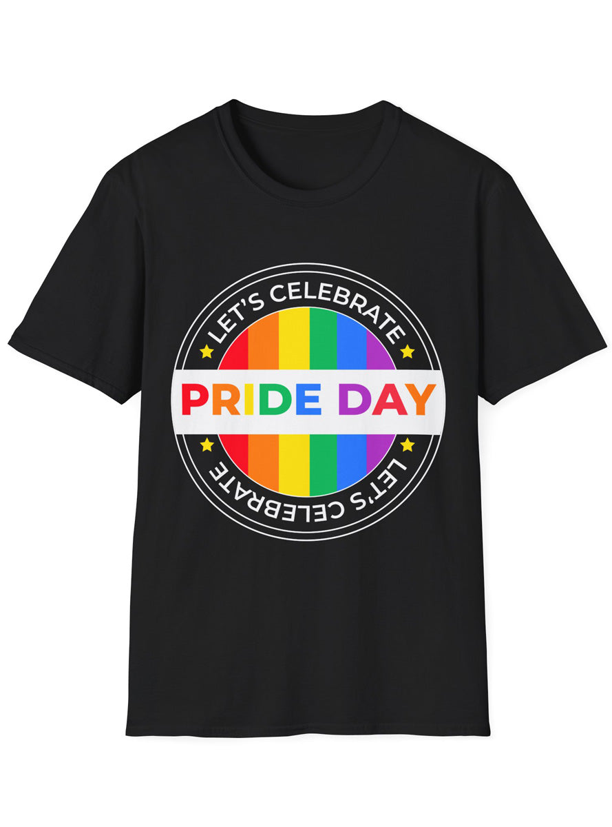Lets Celebrate Pride Day Adults Black TShirt - Front Image