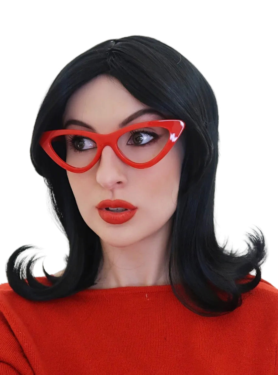Linda Womens Flicked Black Bob Costume Wig and Glasses Set - Alternative Image