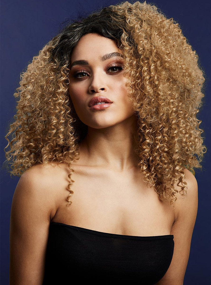 Deluxe Lizzo Womens Curly Caramel Brown Wig - Alternative Image